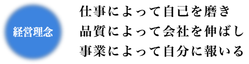 経営理念 仕事によって自己を磨き 品質によって会社を伸ばし 事業によって自分に報いる