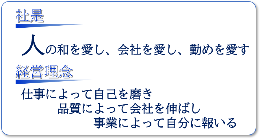 人の和を愛し、会社を愛し、勤めを愛す 我が社は東郷電機グループ創業者の”人の和”を大切にする精神を継承し、人を愛し、会社を愛し、そして社会に貢献していく企業を目指います。経営理念 仕事によって自己を磨き品質によって会社を伸ばし事業によって自分に報いる